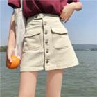 Dual-pocket Buttoned A-line Skirt