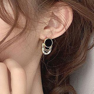Geometry Drop Earring 1 Pair - Gold Trim - Black - One Size