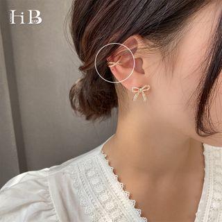 Rhinestone Bow Ear Cuff 1 Piece - As Shown In Figure - One Size