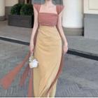 Cap-sleeve Square-neck Maxi Sheath Dress