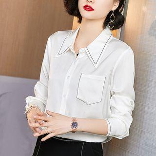 Contrast Trim Genuine Silk Shirt
