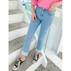 Plus Size Cuff-hem Slim-fit Jeans