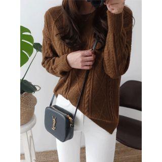 Drop-shoulder Colored Cable-knit Sweater