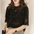Set: Elbow-sleeve Feathered Chiffon Top + Bandeau