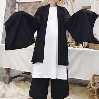 Open Front Long Jacket Black - One Size