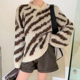 Zebra Print Sweater / Faux Leather Shorts