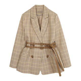 Double Breasted Checked Blouse / Waist Belt