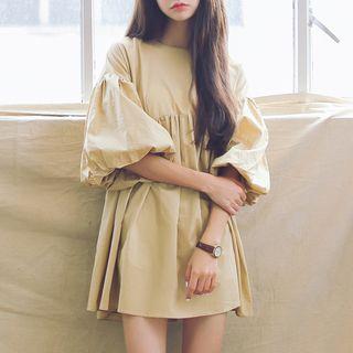 Balloon Elbow-sleeve A-line Dress