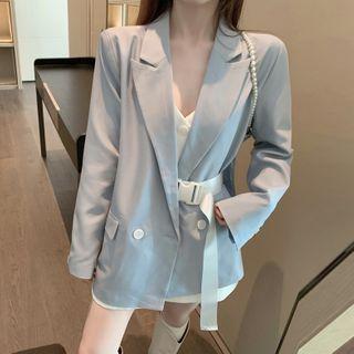 One-button Blazer / Spaghetti Strap Mini A-line Dress