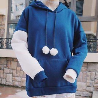 Color Block Pom Pom Hoodie