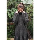 Turtle-neck Ruffle-hem Sweater Dress