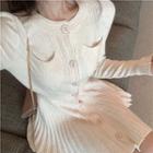Long-sleeve Ribbed Knit Dress Almond - One Size
