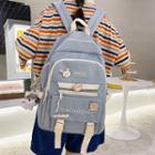 Two-tone Nylon Backpack / Pin / Bag Charm / Set
