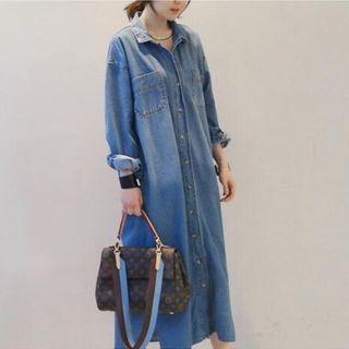 Denim Midi A-line Shirt Dress