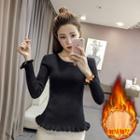 Fleece-lined Ruffle Hem Knit Top
