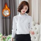 Fleece-lined Stand Collar Lace Panel Blouse