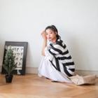 Frilled-sleeve Stripe Maxi T-shirt Dress