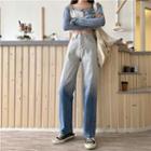 High-waist Washed Two Tone Wide Leg Jeans