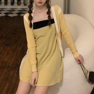 Two-tone Spaghetti Strap Dress + Light Cardigan