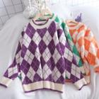 Argyle Color-block Long-sleeve Sweater