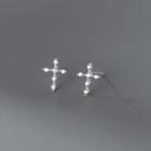 Rhinestone Crisscross Stud Earring 1 Pair - S925 Silver - Silver - One Size