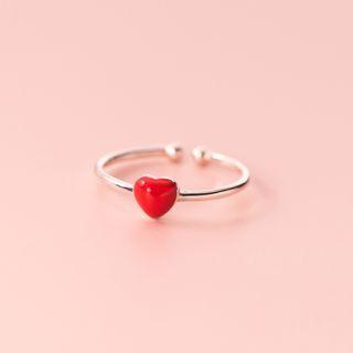 Heart Sterling Silver Open Ring Red - One Size