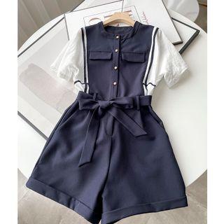 Short-sleeve Color Block Romper