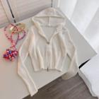 Hooded Zip-up Cropped Cardigan White - One Size