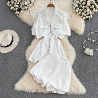 Set: Bow Detail Zip Shirt + Wide Leg Shorts