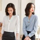 Elbow-sleeve Tie-neck Blouse / Mini Fitted Skirt