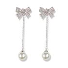 925 Sterling Silver Faux Pearl Bow Drop Earring As Shown In Figure - One Size