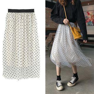 Dotted A-line Mesh Skirt White - One Size