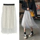 Dotted A-line Mesh Skirt White - One Size