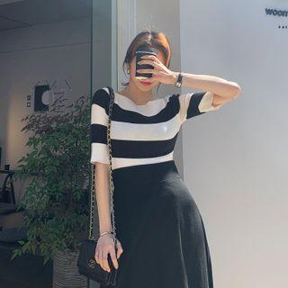 Plain / Stripe Boatneck Knit Top