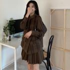 Plaid Vest / Long-sleeve Plain Dress