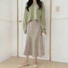 Set: Plain Sweater + Leopard Print A-line Midi Skirt