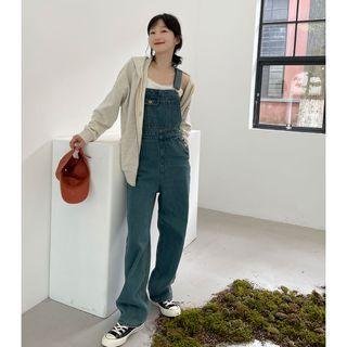 Straight Leg Washed Denim Dungarees