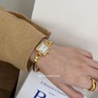 Rhinestone Square Watch A285 - Gold & White - One Size