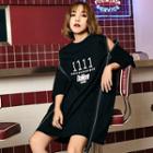 Elbow-sleeve Oversized Zip-up Top