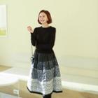 Inset Knit Top Gradient Patterned Long Skirt Black - One Size