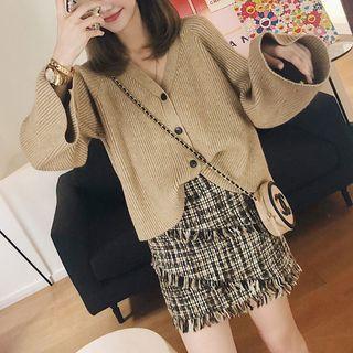 Set: Cardigan + Tweed Mini A-line Skirt