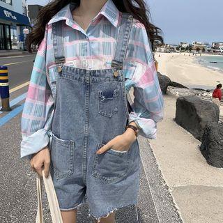 Fray Hem Dungaree Shorts As Shown In Figure - One Size