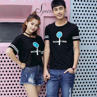 Couple Matching Magnifier Print Short Sleeve T-shirt