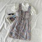 Short-sleeve Blouse / Sleeveless Floral Print Dress / Set