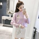 Mock-neck Embroidered Sweater / Mini Skirt