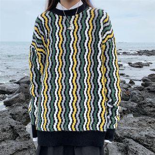 Wavy Striped Boxy Sweater As Shown In Figure - One Size