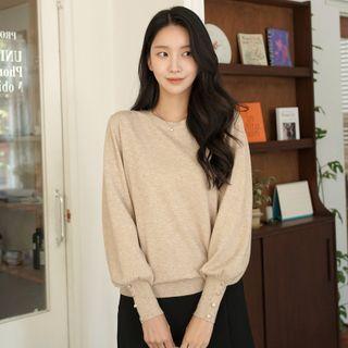 Bishop-sleeve Button-cuff Knit Top In 15 Colors