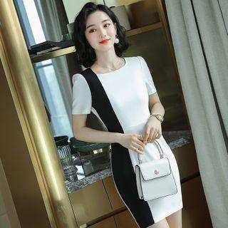 Two-tone Short-sleeve Mini Sheath Dress