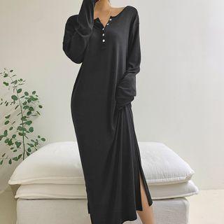 Slit-side Maxi Henley Dress