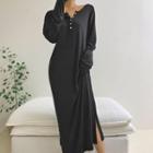 Slit-side Maxi Henley Dress